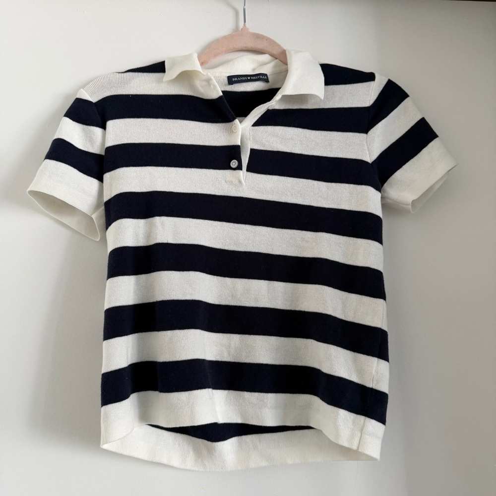 Brandy Melville Polo in Navy and White Stripes